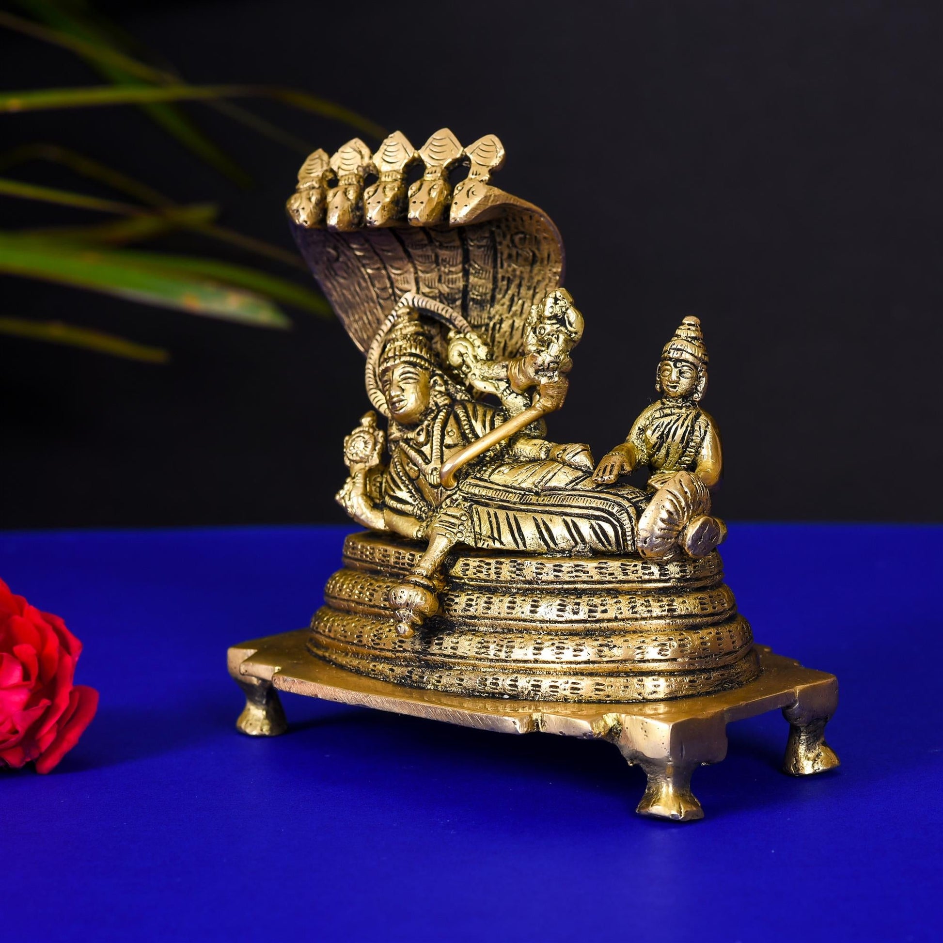 Brass Vishnu With Lakshmi On Sheshnaag Statue (4.8 Inch)