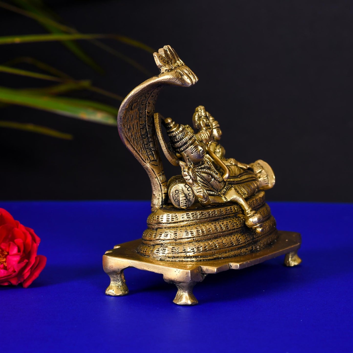 Brass Vishnu With Lakshmi On Sheshnaag Statue (4.8 Inch)