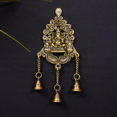 Brass Wall Hanging Ganesha In Frame With Three Bells (11 Inch)
