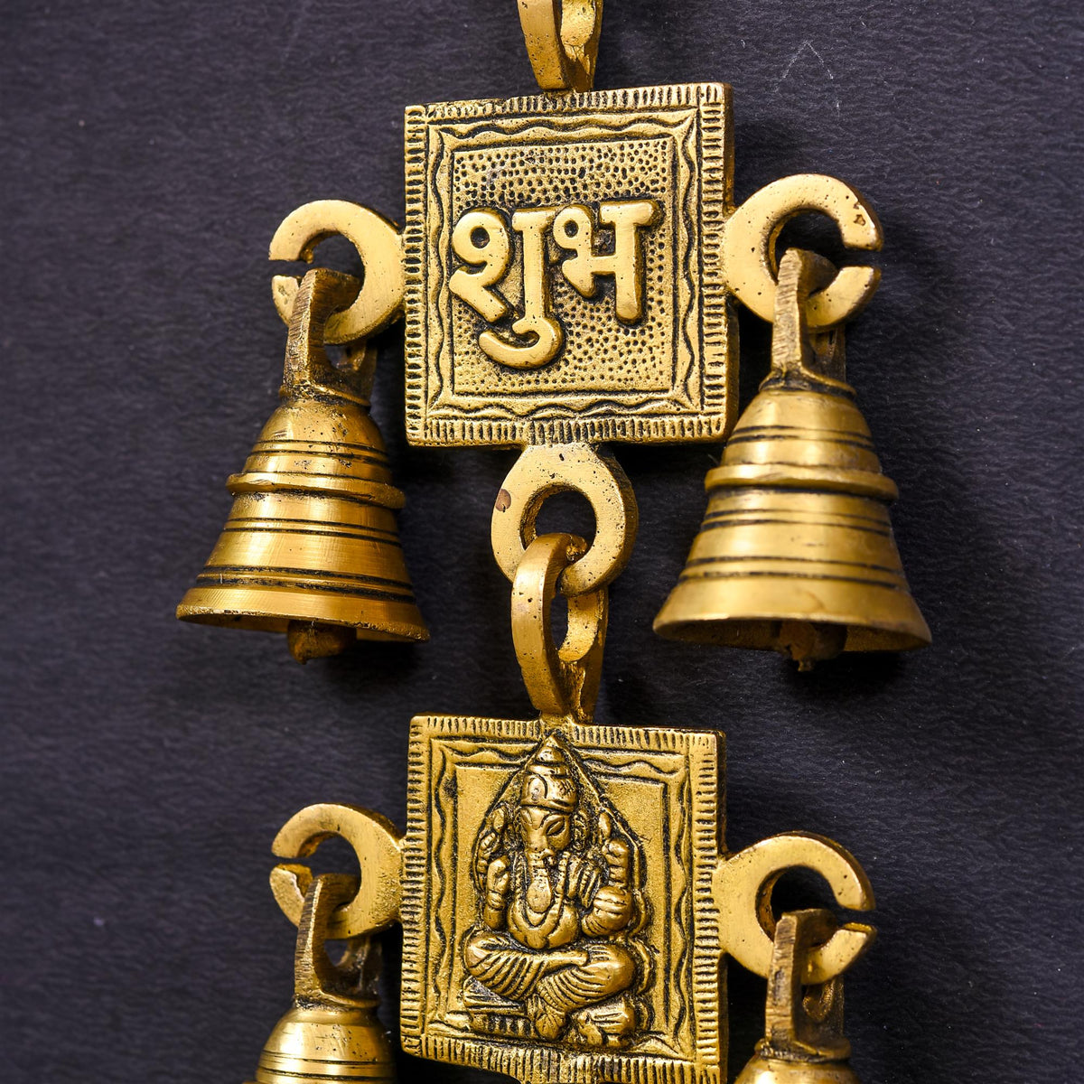 Brass Shubh, Labh, Ganesha Wall Hanging With Bell (12.5 Inch)