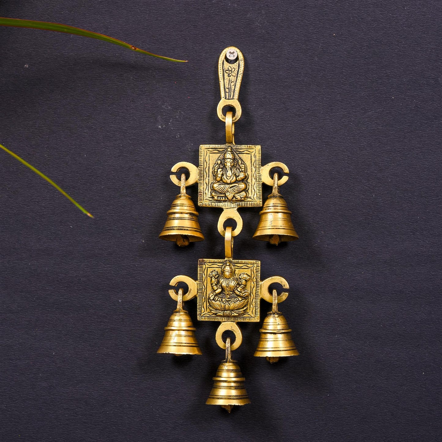 Brass Ganesha Lakshmi Wall Hanging Bell (10 Inch)