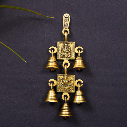 Brass Ganesha Lakshmi Wall Hanging Bell (10 Inch)