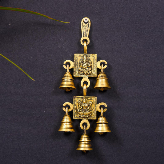 Brass Ganesha Lakshmi Wall Hanging Bell (10 Inch)