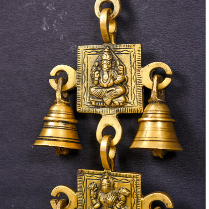 Brass Ganesha Lakshmi Wall Hanging Bell (10 Inch)