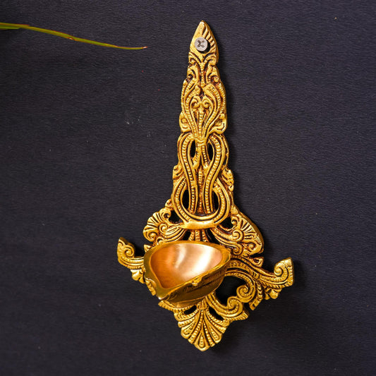 Brass Ethnic Carved Hanging Diya (8 Inch)