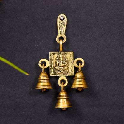 Brass Ganesha And Lakshmi Hanging Bell (7 Inch)