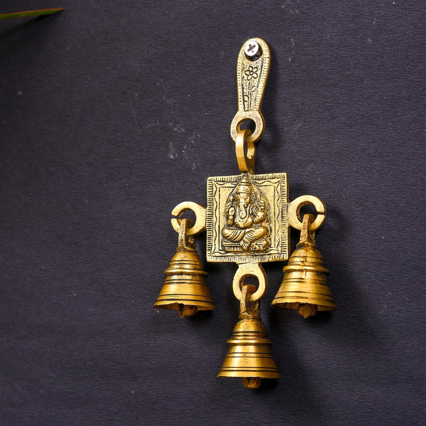 Brass Ganesha And Lakshmi Hanging Bell (7 Inch)