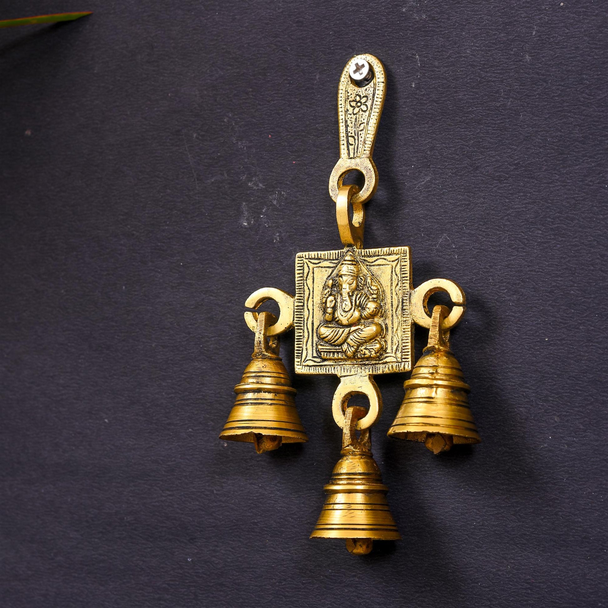 Brass Ganesha And Lakshmi Hanging Bell (7 Inch)