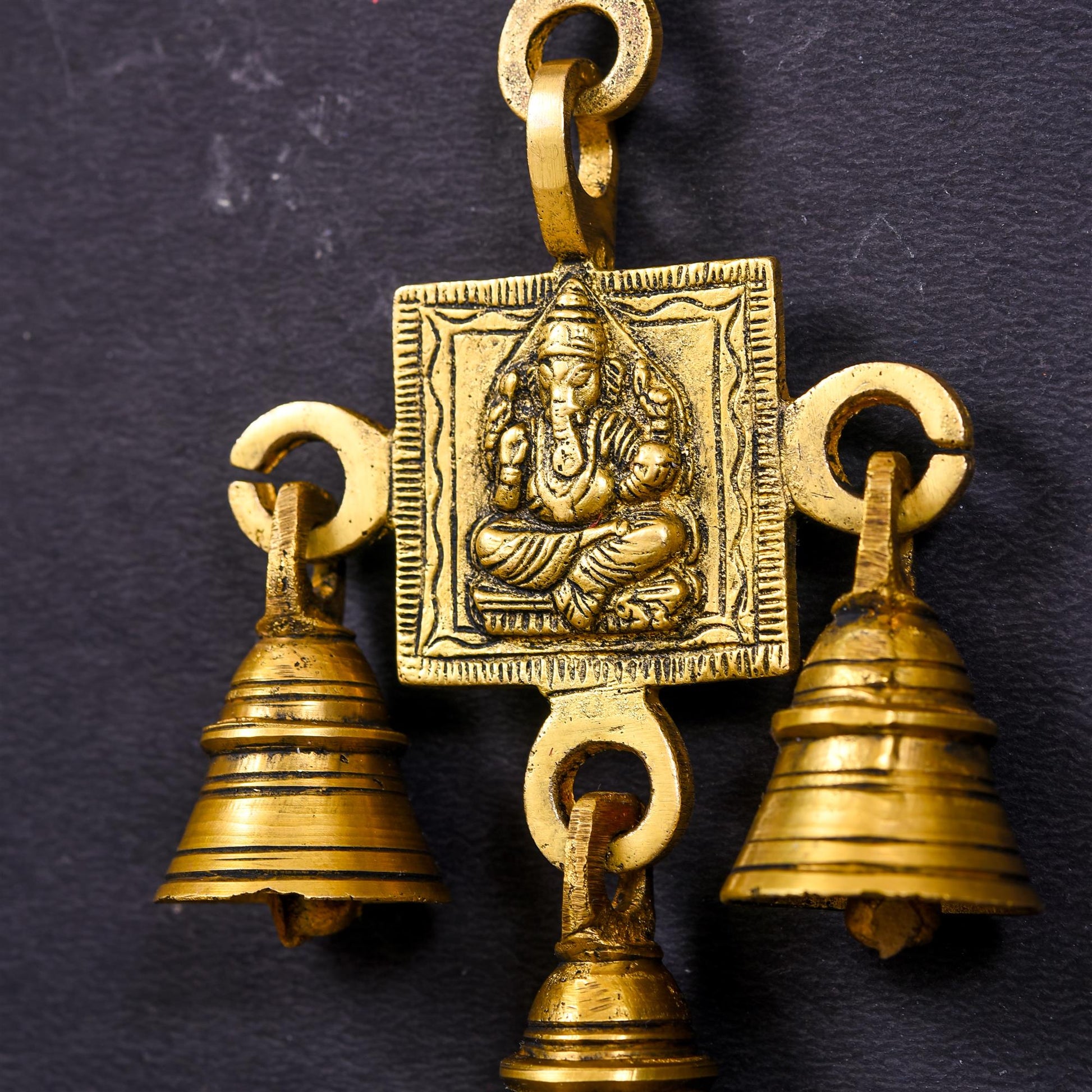 Brass Ganesha And Lakshmi Hanging Bell (7 Inch)