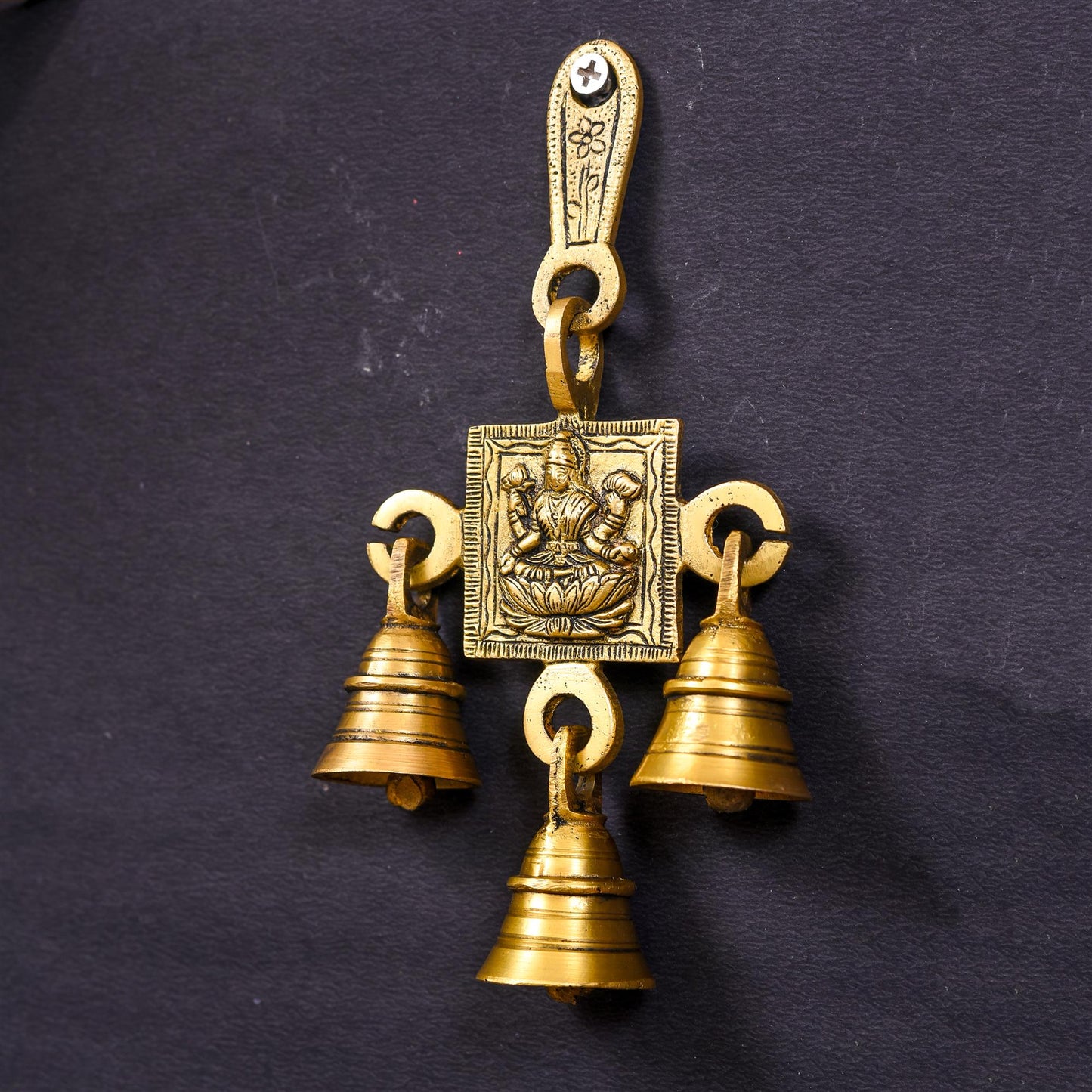 Brass Ganesha And Lakshmi Hanging Bell (7 Inch)