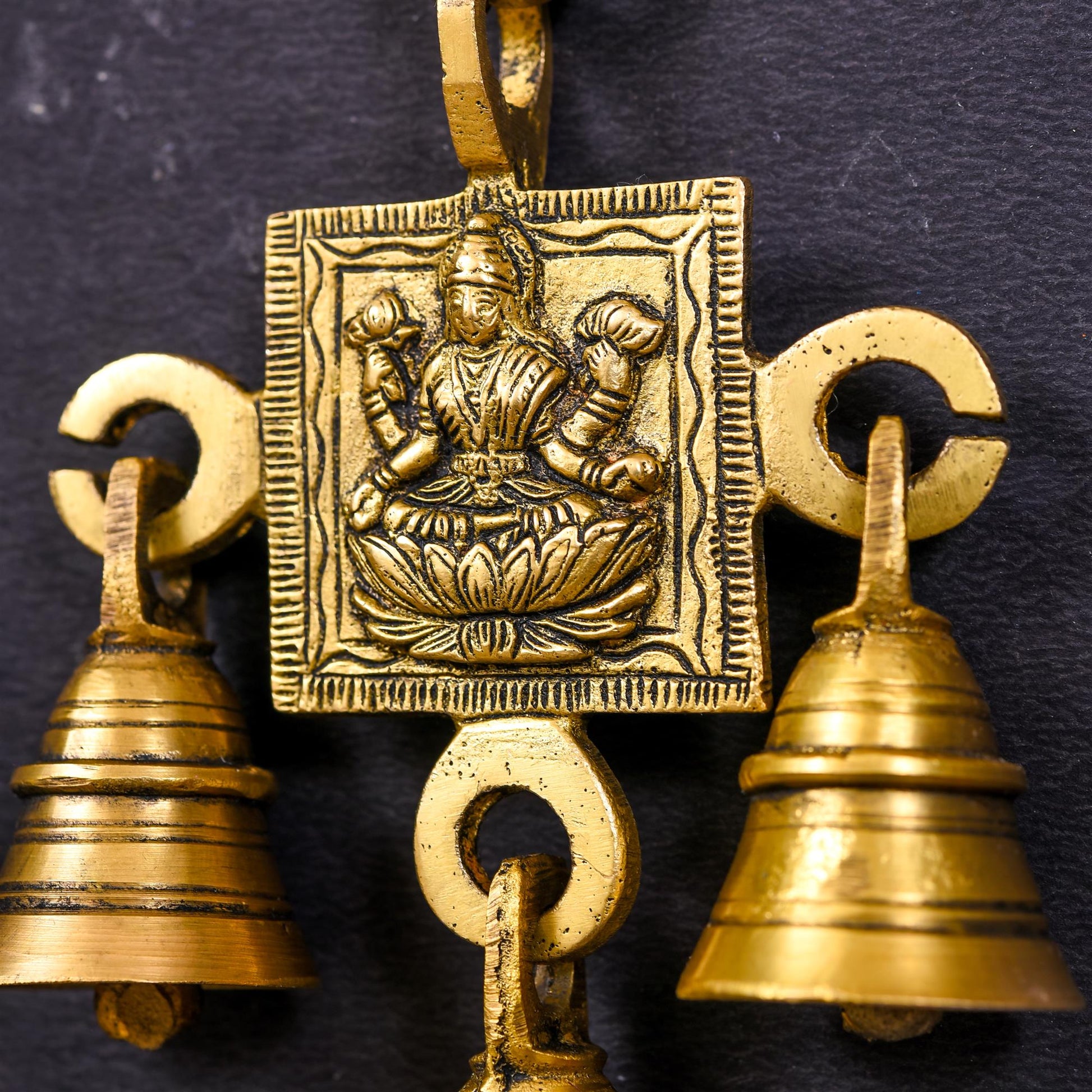 Brass Ganesha And Lakshmi Hanging Bell (7 Inch)