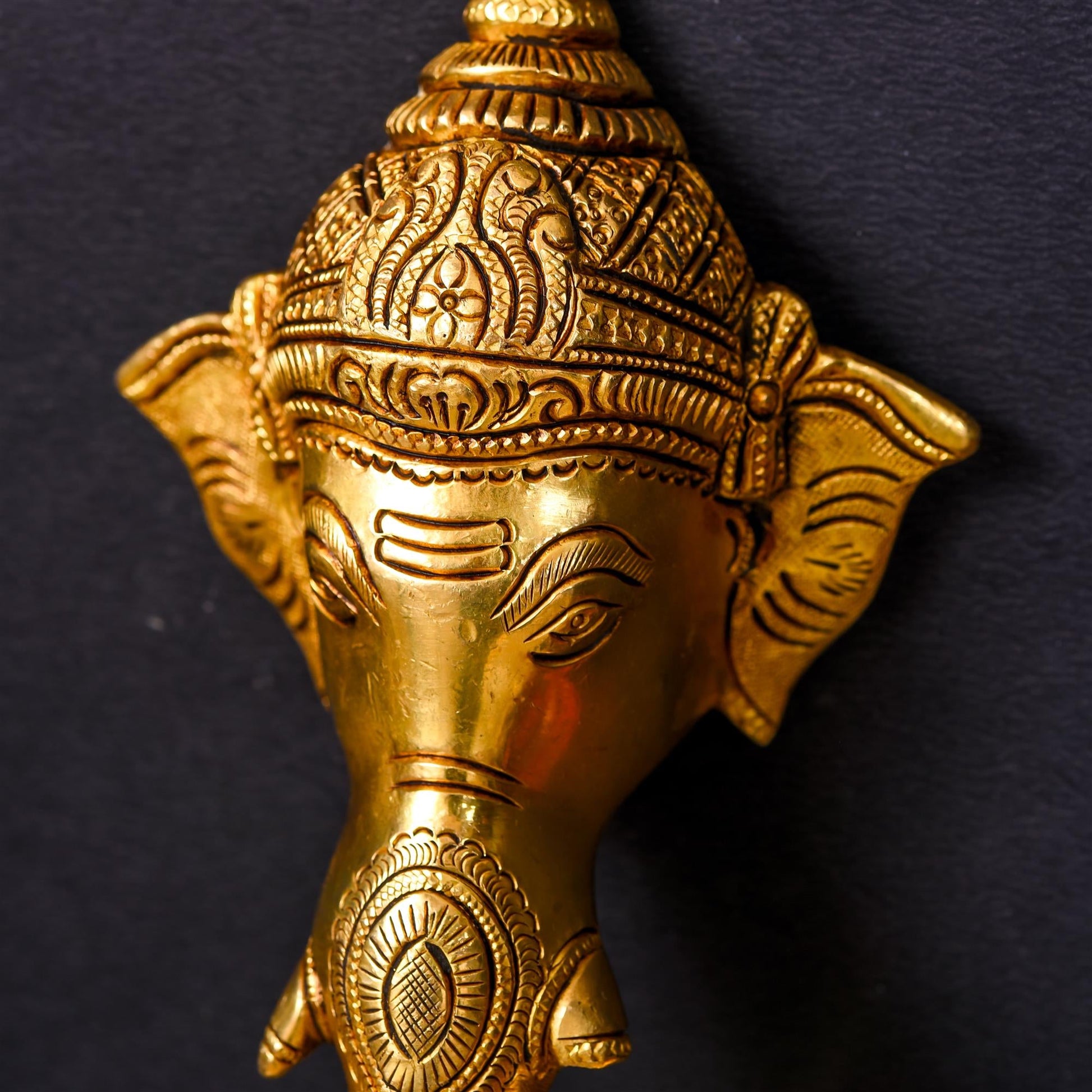 Brass Ethnic Wall Hanging Ganesha Face With Bell (7.5 Inch)