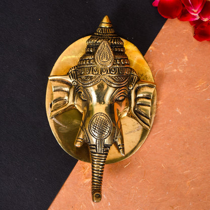 Brass Ganesha Face Door Knocker (7 Inch)