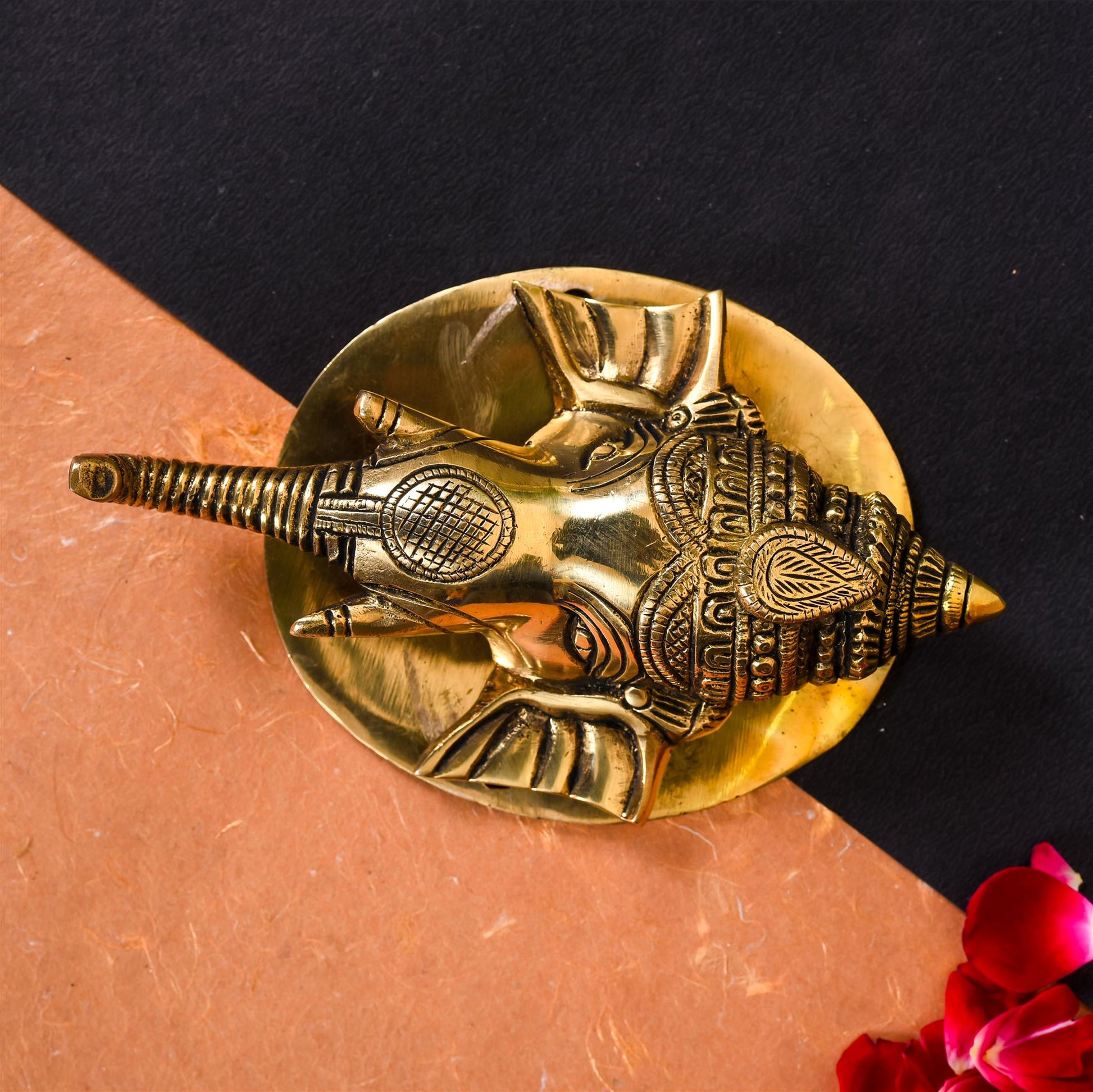 Brass Ganesha Face Door Knocker (7 Inch)