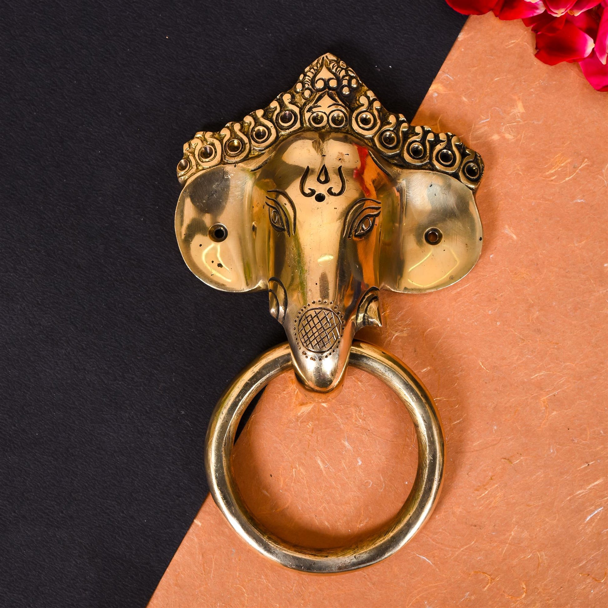 Brass Ganesha Face Door Knocker (8.5 Inch)