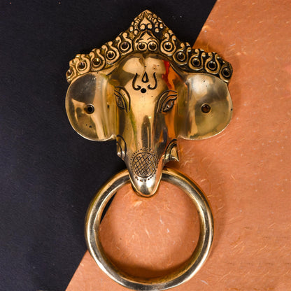 Brass Ganesha Face Door Knocker (8.5 Inch)