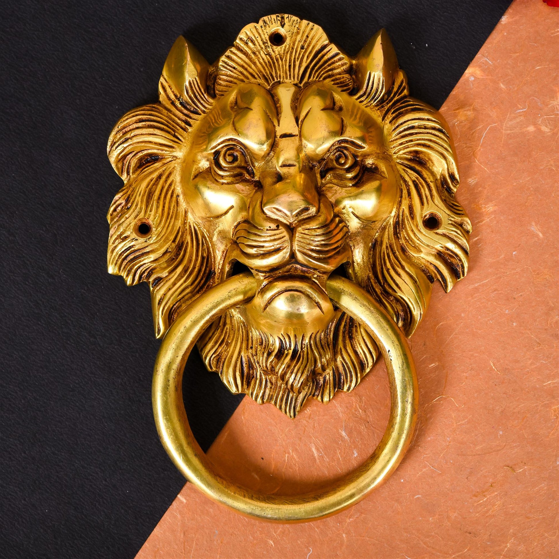 Brass Roaring Lion Face Door Knocker (8 Inch)