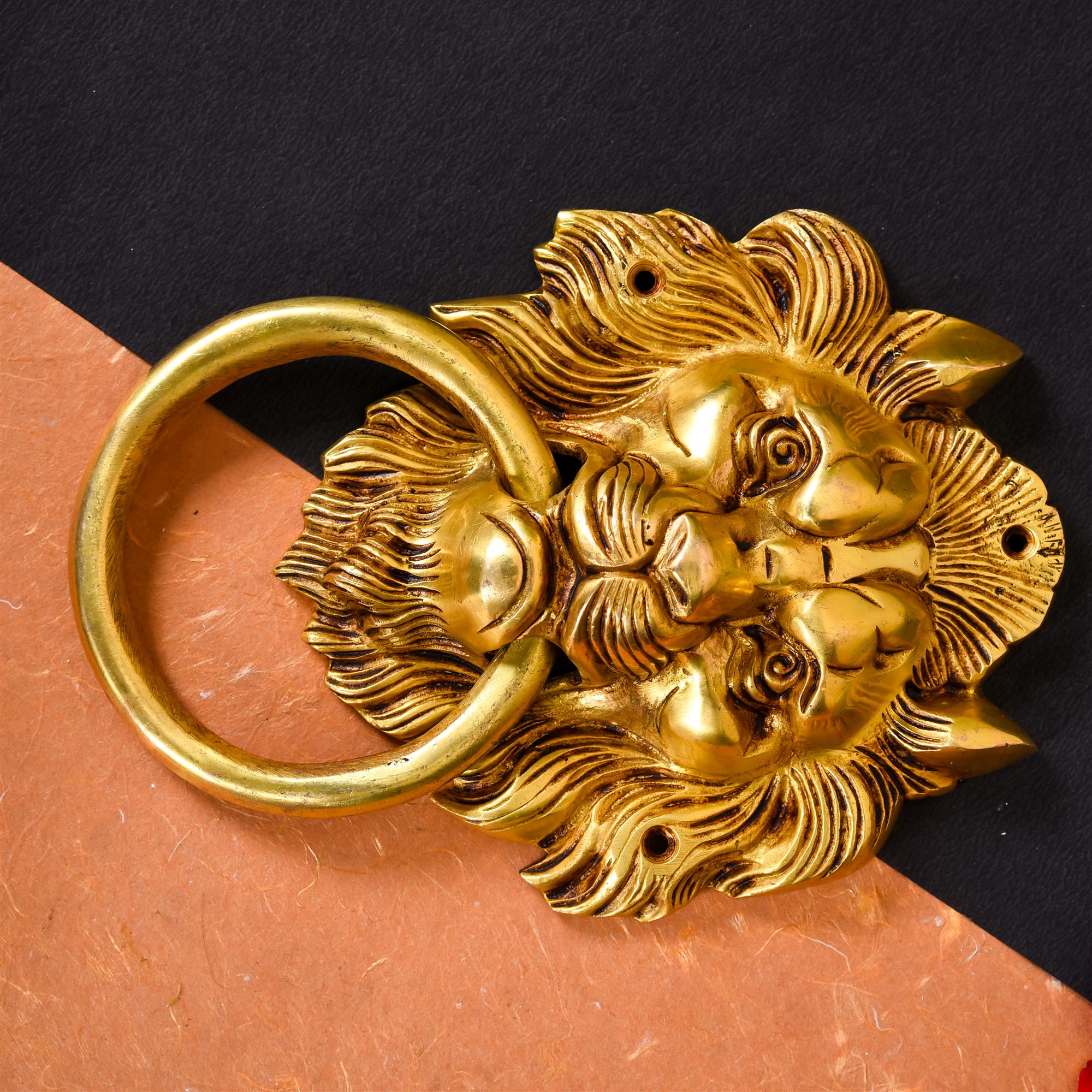 Brass Roaring Lion Face Door Knocker (8 Inch)