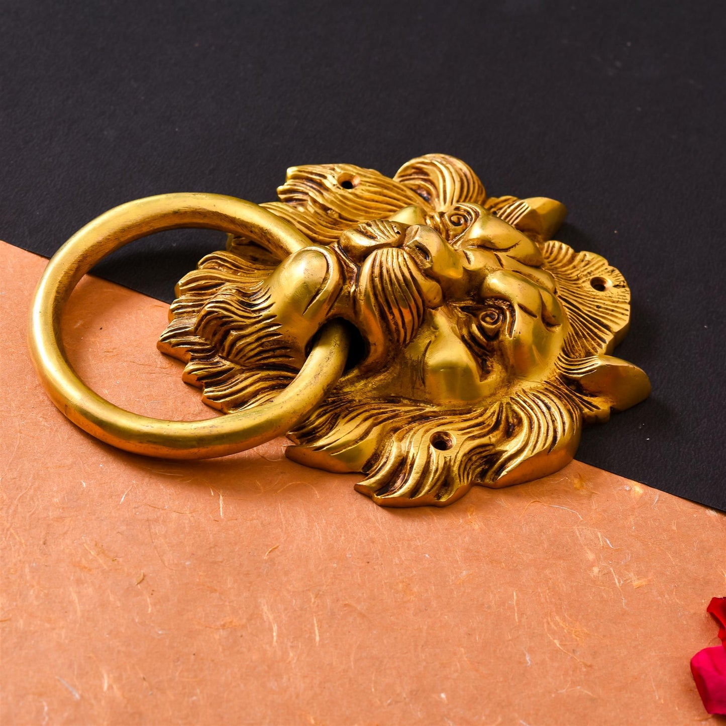 Brass Roaring Lion Face Door Knocker (8 Inch)