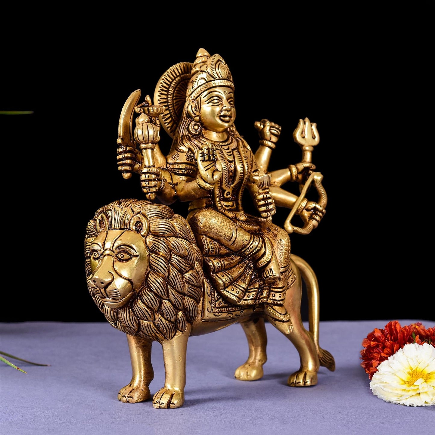 Brass Goddess Durga Superfine Idol (8.5 Inch)