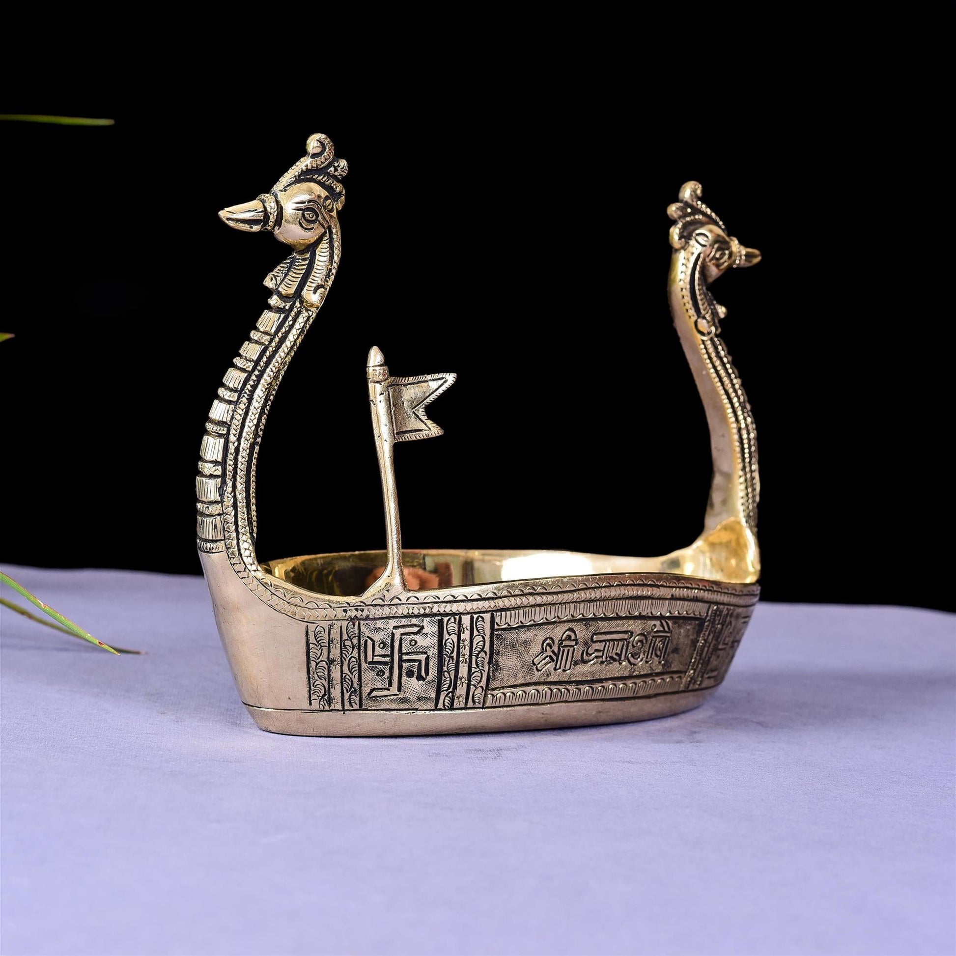 Brass Swan Boat Showpiece (6.5 Inch)