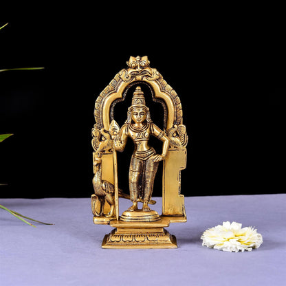 Brass Superfine Lord Murugan/Kartikeya Frame Idol (7.2 Inch)