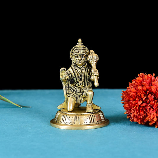 Brass Hanuman Idol With Round Base (4 Inch)