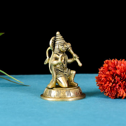Brass Hanuman Idol With Round Base (4 Inch)