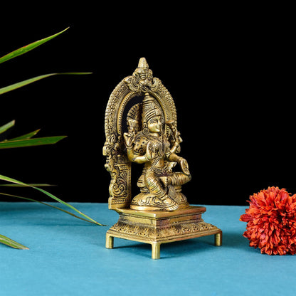 Brass Lakshmi On Throne (Singhasan) (7.5 Inch)