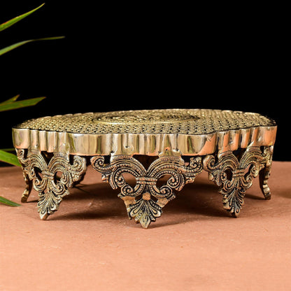 Beautifully Carved Brass Chowki/Stool (3.5 Inch)