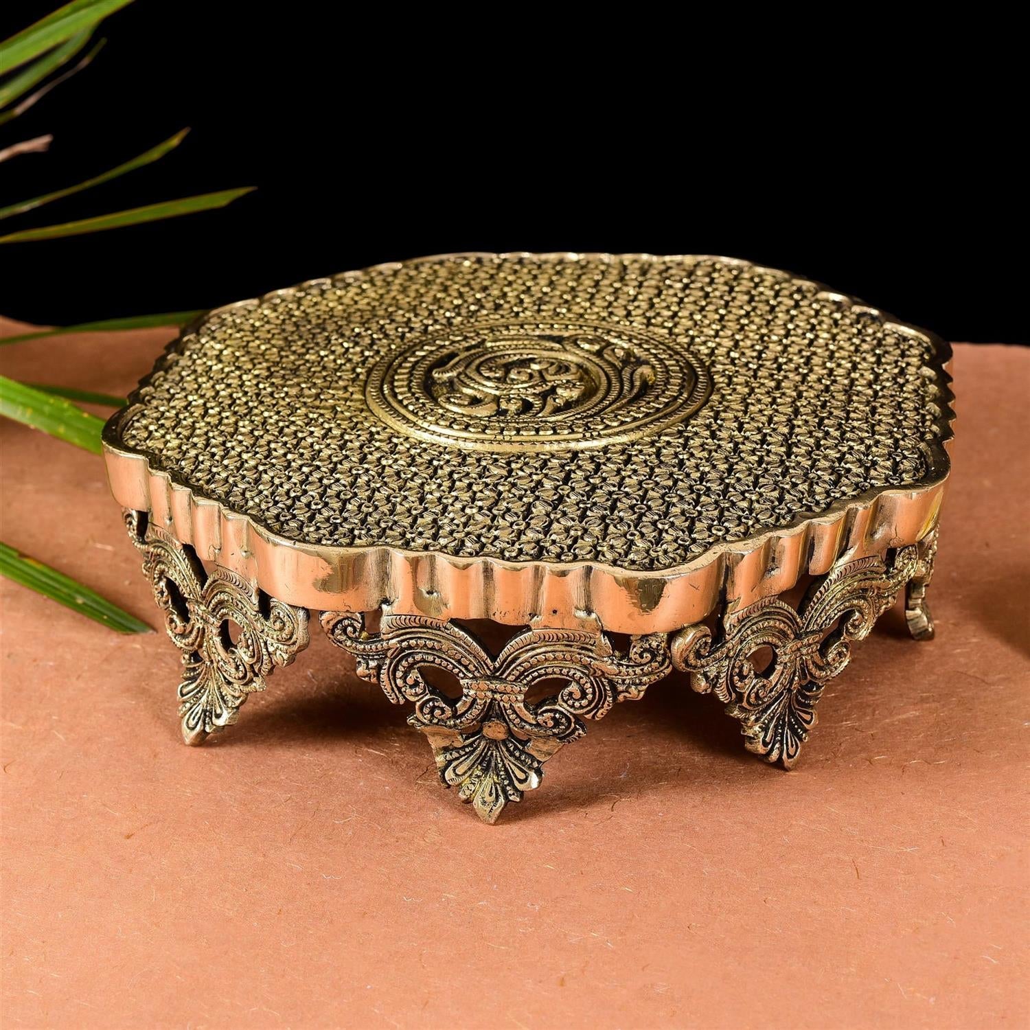Beautifully Carved Brass Chowki/Stool (3.5 Inch)