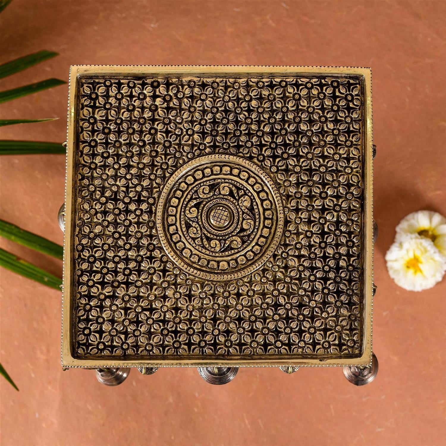 Brass Stool With Hanging Bells (15.5 Inch)