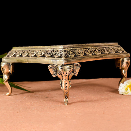 Brass Chowki With Elephant Pillars (5 Inch)