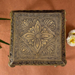 Brass Chowki With Elephant Pillars (5 Inch)