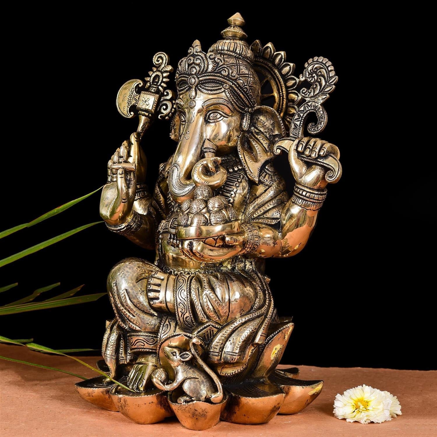 Brass Lotus Ganesha Idol (17 Inch)