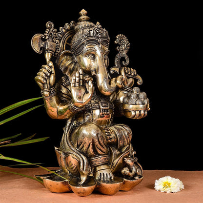 Brass Lotus Ganesha Idol (17 Inch)