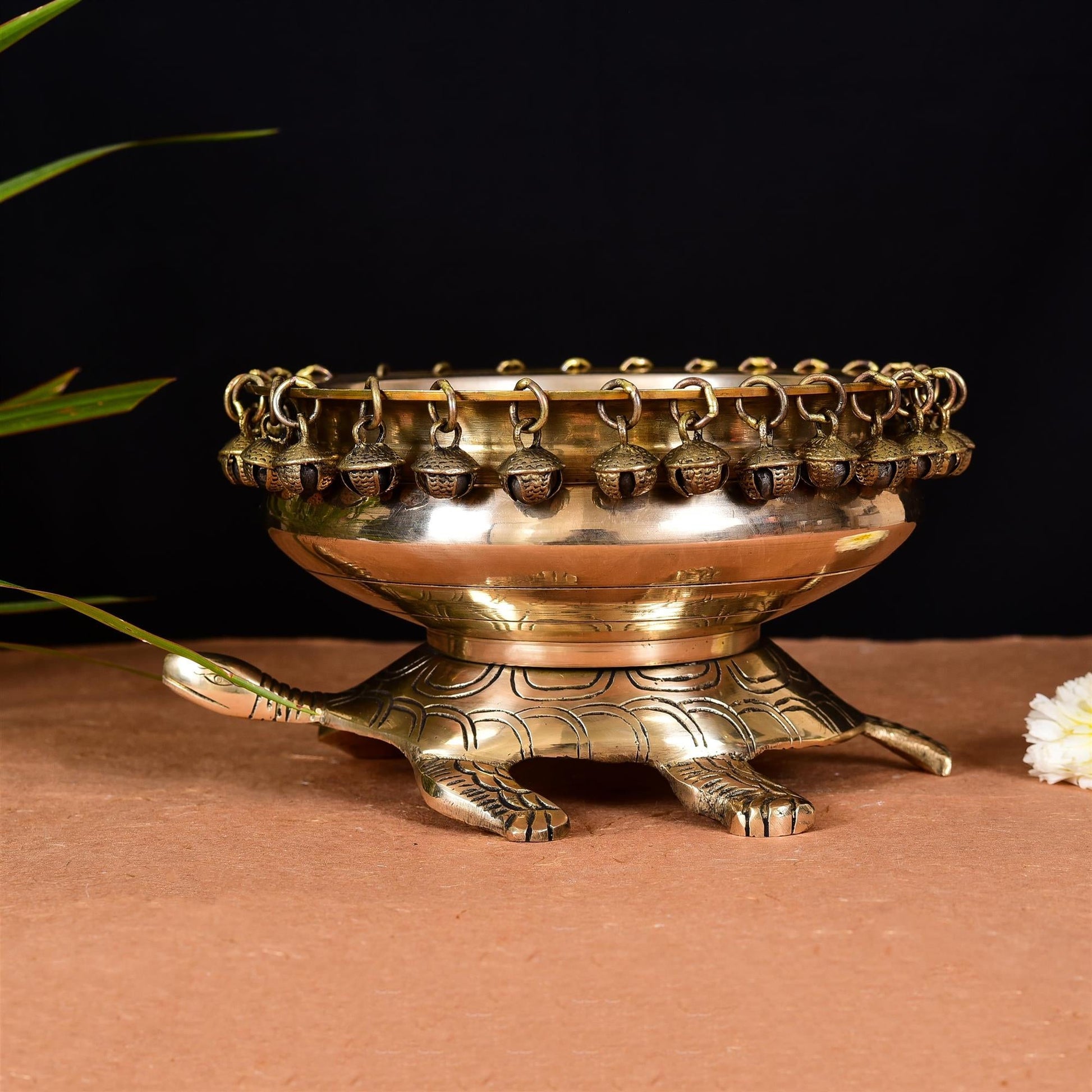 Brass Tortoise Urli With Anklet Bells (4.8 Inch)