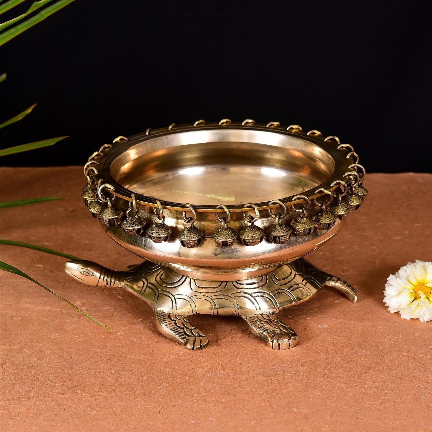 Brass Tortoise Urli With Anklet Bells (4.8 Inch)