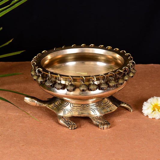 Brass Tortoise Urli With Anklet Bells (4.8 Inch)