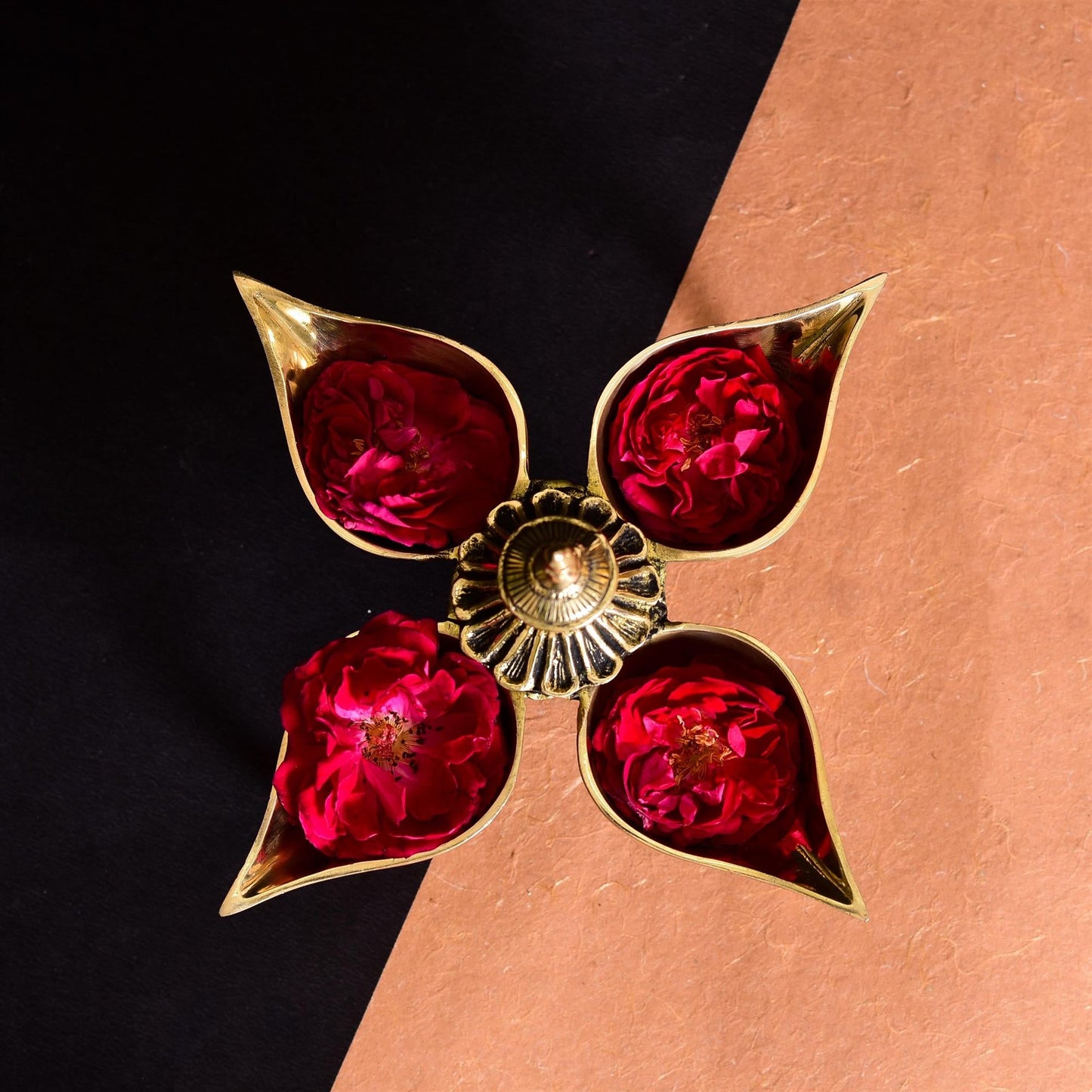 Brass Divine Four Petal Diya (5.5 Inch)