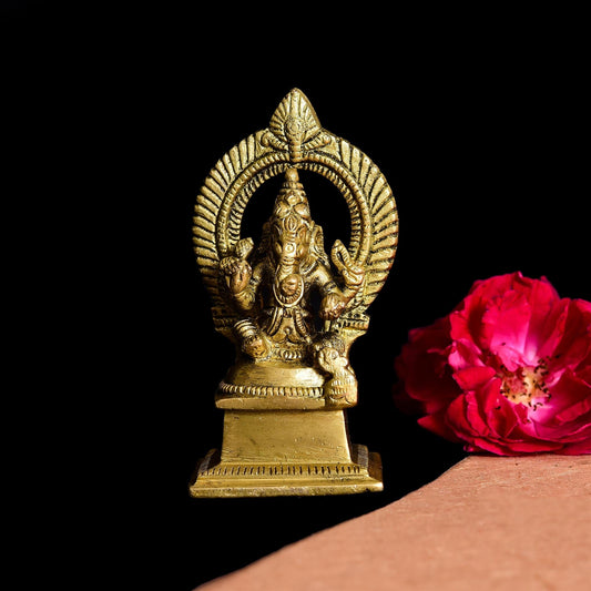 Brass Ganesha On Throne (Singhasan) Idol (4 Inch)
