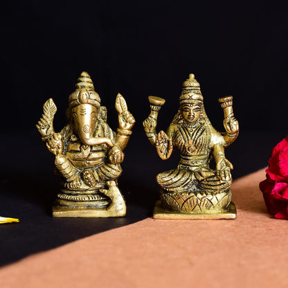 Brass Ganesha And Lakshmi Set Idol