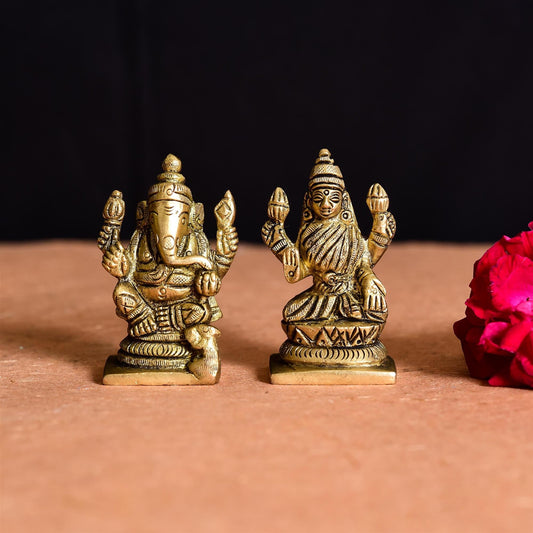 Brass Ganesha And Lakshmi Set Idol