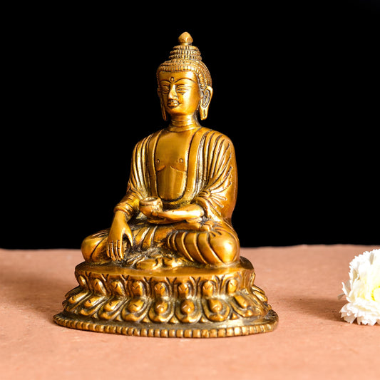 Brass Resting Buddha Statue (6.2 Inch)