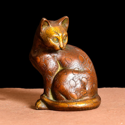 Brass Cat Showpiece (8 Inch)