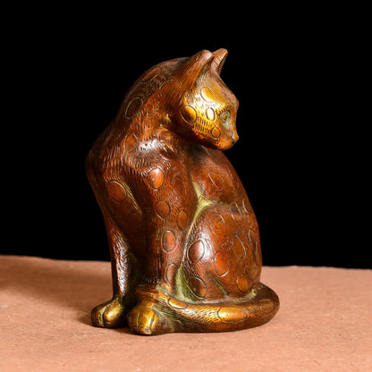 Brass Cat Showpiece (8 Inch)