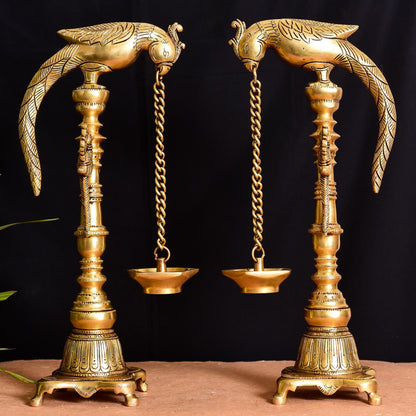 Brass Superfine Majestic Parrot Diya Pair (16.5 Inch)