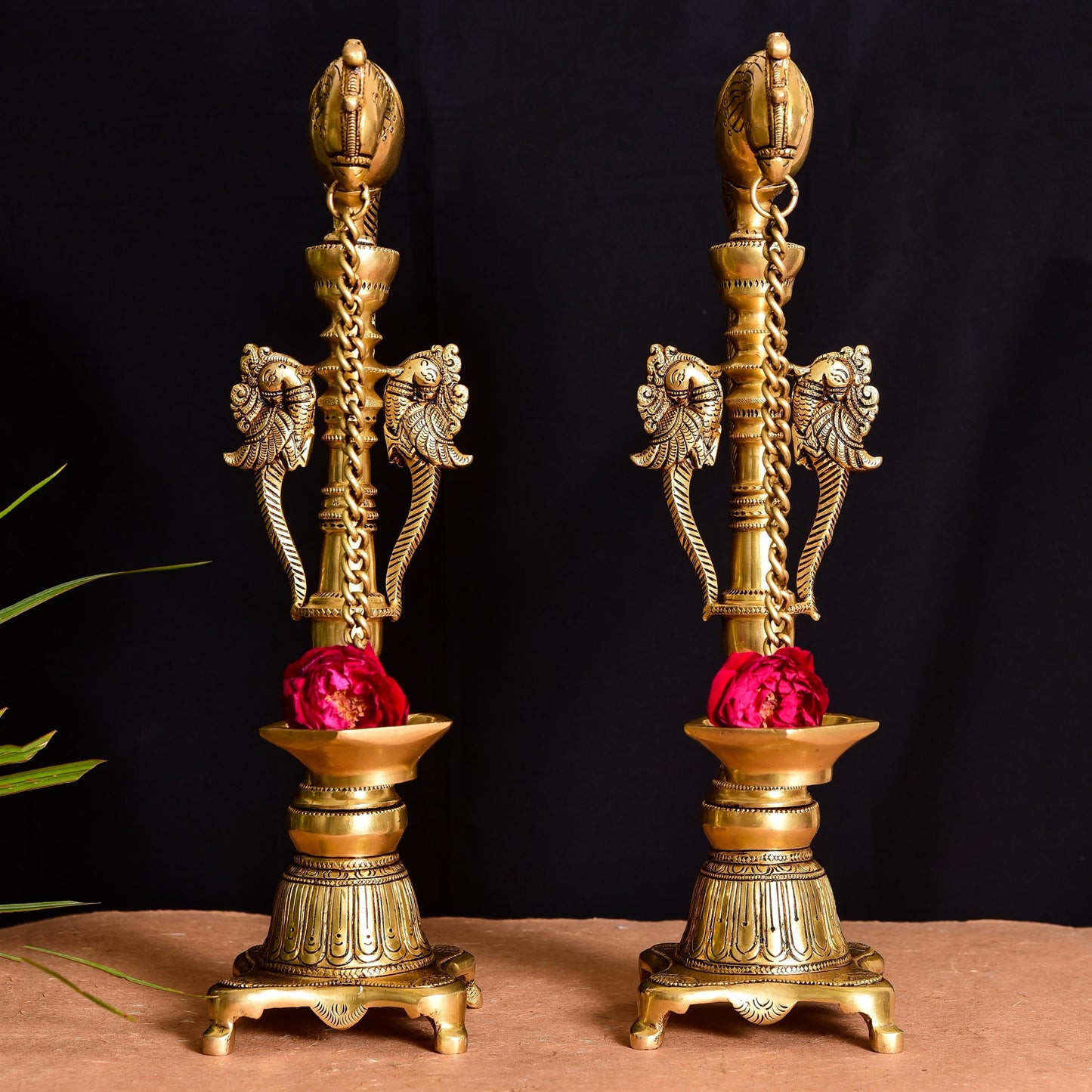 Brass Superfine Majestic Parrot Diya Pair (16.5 Inch)