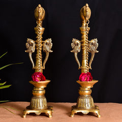 Brass Superfine Majestic Parrot Diya Pair (16.5 Inch)