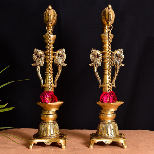 Brass Superfine Majestic Parrot Diya Pair (16.5 Inch)
